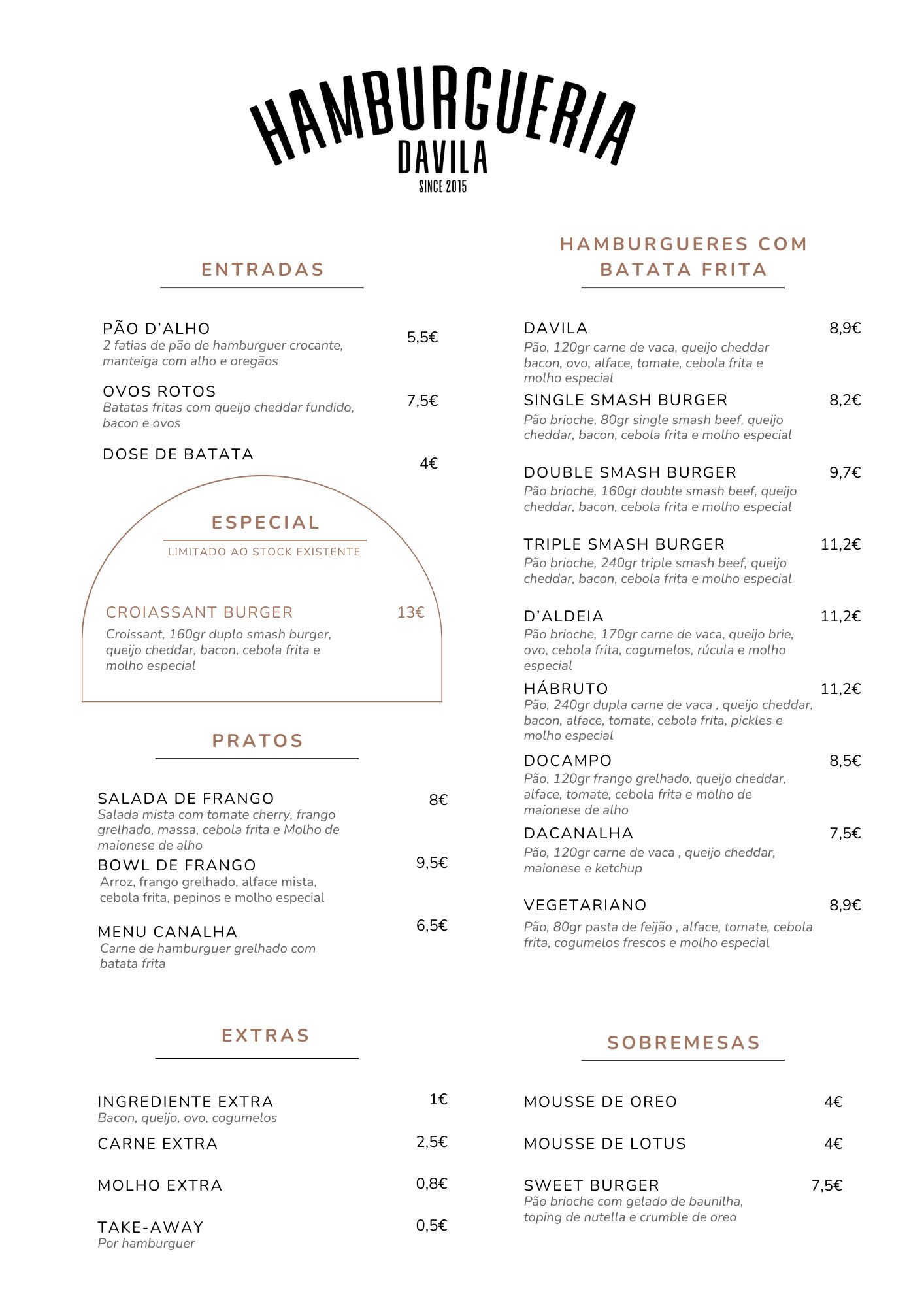 Cardápio completo da Hamburgueria DaVila